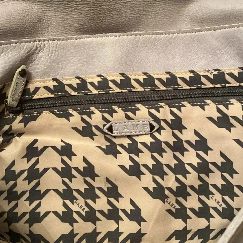 L.A.M.B. By Gwen Stefani gray Leahter clutch -orange rope detail